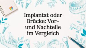Anschaulicher Titelrahmen für Zahnarztpraxen mit Motiven von Implantaten und Brücken