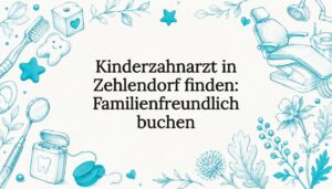 Titelbild für die Zahnarztpraxis: Handgezeichnete Skizze mit fröhlicher Zahnarztfamilie
