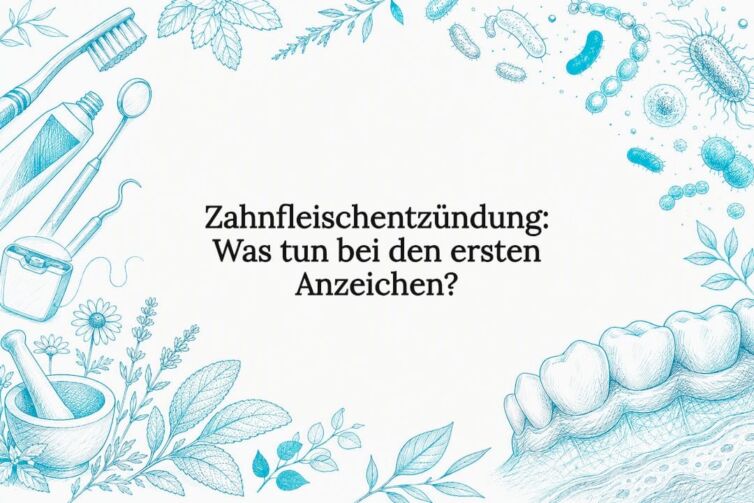 Dekorative Titelseite mit zahnärztlichen und botanischen Skizzen